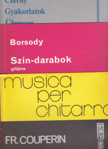 3 db kotta: Fr.Couperin:Les Folies Francoises. Kt gitrra tdolgozta Mosczi Mikls + Borsody:Szn-darabok gitrra + Czerny:gyakorlatok - bungen. Harmonikra tdolgozta Bartk Karola.