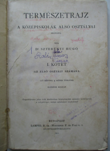 Dr. Szter�nyi Hug� - Term�szetrajz I. - A k�z�piskol�k als� oszt�lyai sz�m�ra