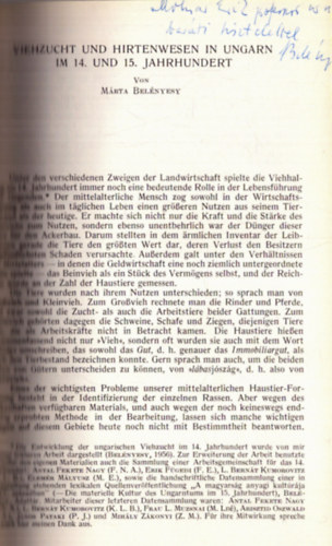 M�rta Bel�nyesy - Viehzecht und Hirtenwesen in Ungarn im 14. und 15. Jahrhudert (dedik�lt)