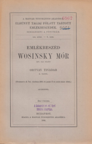 Ortvay Tivadar - Emlkbeszd Wosinsky Mr lev. tag fltt - XIII. ktet 8. szm