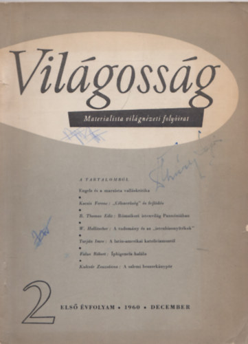 Benkő Károly, Egyed László Balló István - Világosság - materialista világnézeti folyóirat - I. évfolyam 2. szám, 1960 december