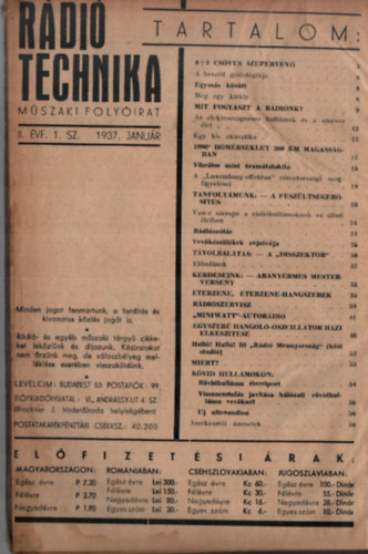 Paskay Bernt - Rdi Technika 1937. teljes vfolyam 1-12. szm egybektve.