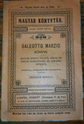 Császár Mihály - Galeotto Marzio könyve