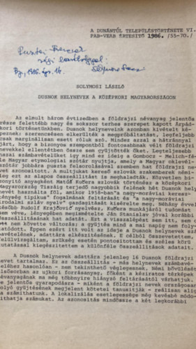 Solymosi L�szl� - Dusnok helynevek a k�z�pkori Magyarorsz�gon