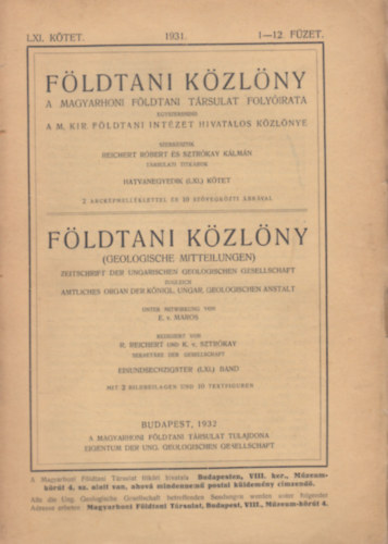 Fldtani kzlny 1931 LXI. ktet 1-12. fzet