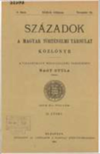 Sz�zadok - A magyar t�rt�nelmi t�rsulat k�zl�nye - XXVII-ik �vfolam 8. f�zet