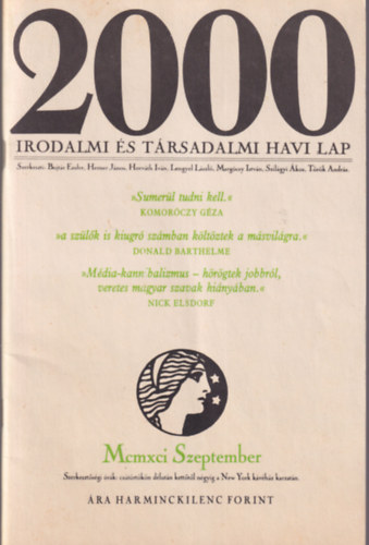 Herner János (szerk.) - 2000 Irodalmi és társadalmi havilap III. évf. 9. szám 1991