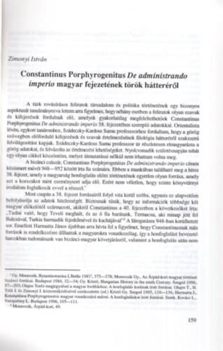 Zimonyi Istvn - Constantinus Porphyrogenitus De administrando imperio magyar fejezetnek trk htterrl - Klnlenyomat