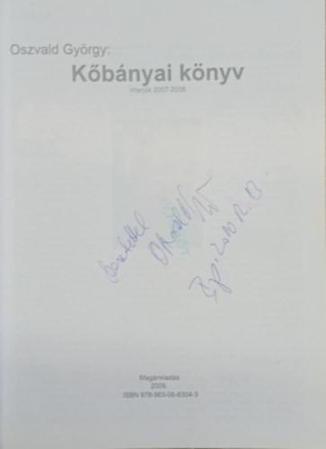 Oszvald György - Kőbányai könyv (dedikált)