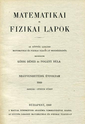 Matematikai s fizikai lapok 47. vfolyam janur - jnius