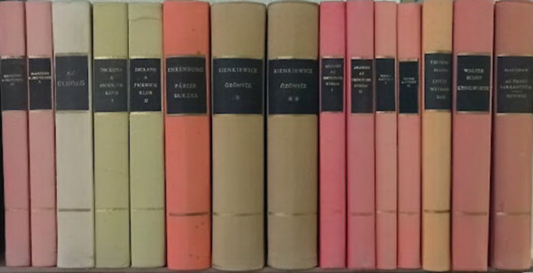 Charles Dickens, Ilja Ehrenburg, Henryk Sienkiewicz, Louis Aragon, Robert Merle, Thomas Mann, Walter Scott, William Somerset Maugham Alessandro Manzoni - 10 db A Világirodalom Remekei sorozatból: A jegyesek I-II. / Az üldöző (Latin-amerikai kisregények) / A Pickwick-klub I-II. / Párizs bukása / Özönvíz I-II. / Az omnibusz utasai I-II. / A sziget I-II. / Kenilworth / Az ördög sarkantyúja