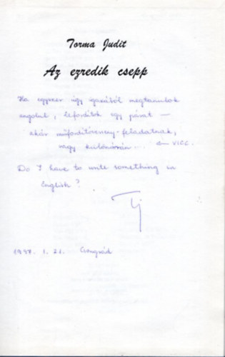 Torma Judit - Az ezredik csepp - dediklt