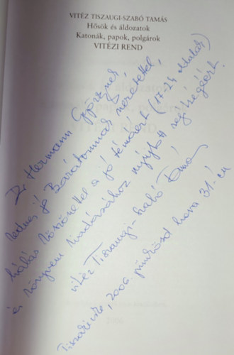 vit�z Tiszaugi-Szab� Tam�s - H�s�k �s �ldozatok - Dedik�lt p�ld�ny