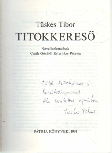 T�sk�s Tibor - Titokkeres� - M�vek �s m�elemz�sek