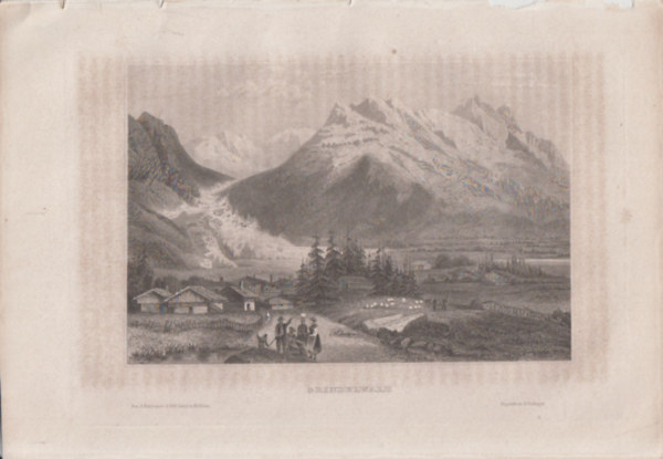 Grindelwald (község, Svájc, Európa) (16x23,5 cm lapméretű eredeti acélmetszet, 1856-ból)