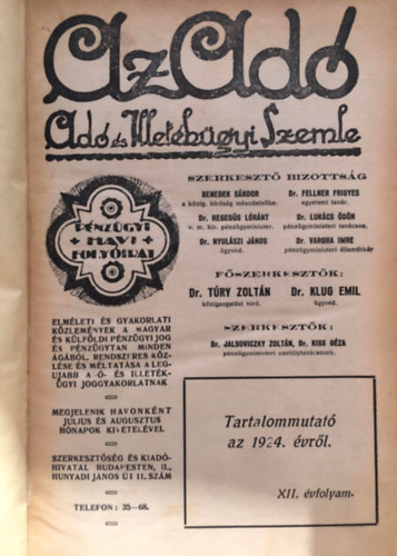 Dr. Dr. Klug Emil Try Zoltn - Az ad - Ad s Illetkgyi Szemle - 1924 (XII. vf.)