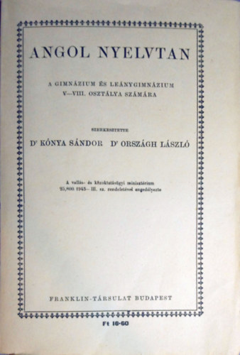 Országh László Kónya Sándor - Angol nyelvtan