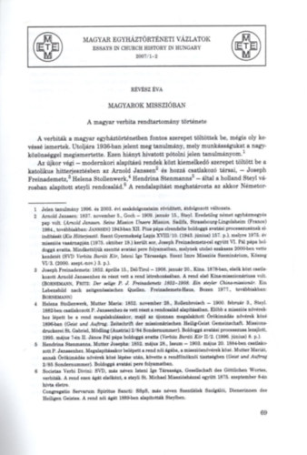 Révész Éva - Magyarok misszióban - Magyar egyháztörténeti vázlatok 2007. évi, 19. évf. 1-2. szám - Különlenyomat