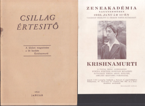 Csillag rtest 1931 janur (Krishnamurti besdei, rsai, kltemnyei) + szrlap