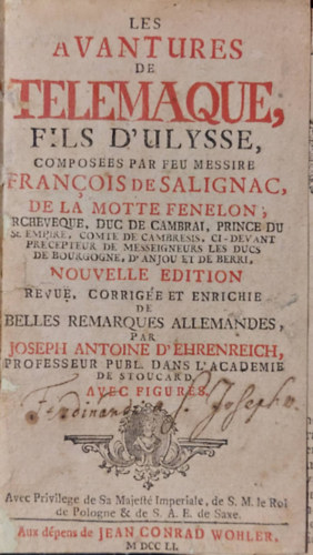 Fran�ois F�nelon - Les Aventures De Telemaque, Fils D'Ulysse I-II. (egybek�tve) 1751.