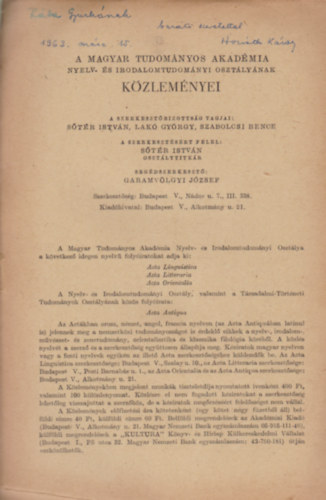 Horvth Kroly - A klasszikbl a romantikba. Irodalmi irnyzatok Vrsmarty plyakezdse idejn. (Klnlenyomat a Magyar Tudomnyos Akadmia Nyelv- s Irodalomtudomnyi Osztlynak kzlemnyei XIX. ktet 1-4. szmbl)
