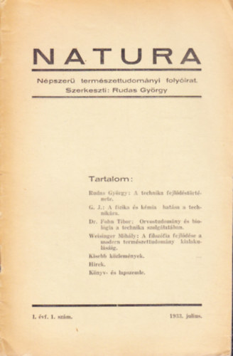 Dr. Rudas Gyrgy  (szer.) - Natura - Npszer termszettudomnyi folyirat