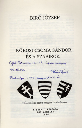 B�r� J�zsef - K�r�si Csoma S�ndor �s a szabirok- dedik�lt