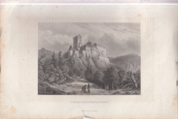 Karlstein kast�ly l�tk�pe, Csehorsz�g - eredeti litogr�fia (metszet)