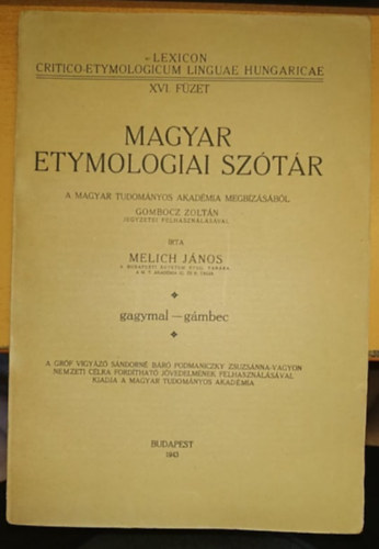 Melich J�nos - Magyar etymologiai sz�t�r XVI. f�zet