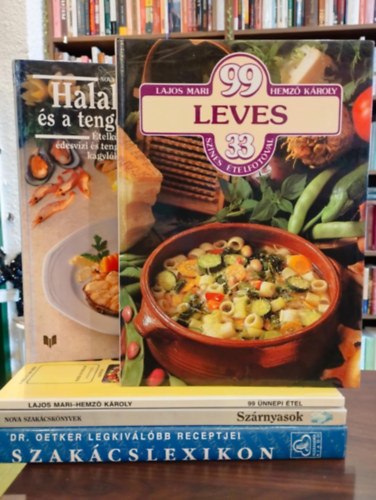 Frank Júlia Hemző,Károly -Lajos,Mari (szerk.) - Gasztronómia könyvcsomag 5 darabos KÖNYVMENTŐ AJÁNLAT: Szárnyasok /levesek,előételek,kedvelt főételek..., Szakácslexikon (Dr. Oetker legkiválóbb receptjei), 99 leves 33 színes ételfotóval, 99 ünnepi étel, Halak, rákok és a tenger