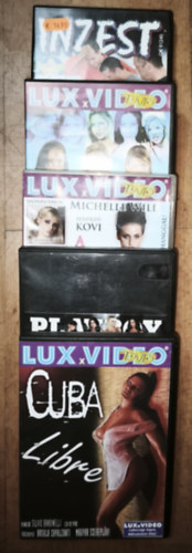 4db erotikus DVD + 1db német nyelvű DVD - LUXxVIDEO-A Fekete Özvegy, LUXxVIDEO-Az élvezetek nagykövete, LUXxVIDEO-Cuba Libre, Playboy-Út a csúcsig + Inzest-Papa hat den grössten!