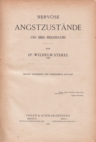 Wilhelm Stekel - Nervse Angstzustnde und ihre Behandlung