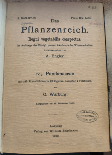O. Warburg - Das Pflanzenreich - Regni vegetabilis conspectus IV. 9. Pandanaceae ("A nvnyvilg - Csavarplmaflk" nmet nyelven) (1900)