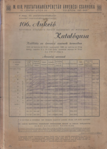 A M. Kir. Postatakarékpénztár 106. aukciójának katalógusa