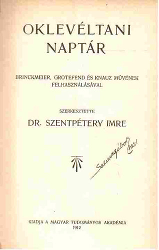 Dr. Szentptery Imre - Oklevltani naptr