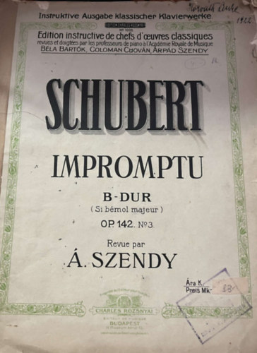 Árpád Szendy - Schubert Impromptu B- dur kotta