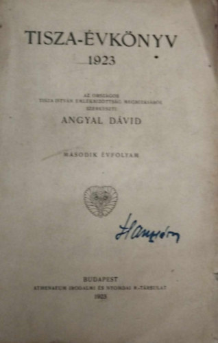 Angyal Dvid - Tisza-vknyv 1923