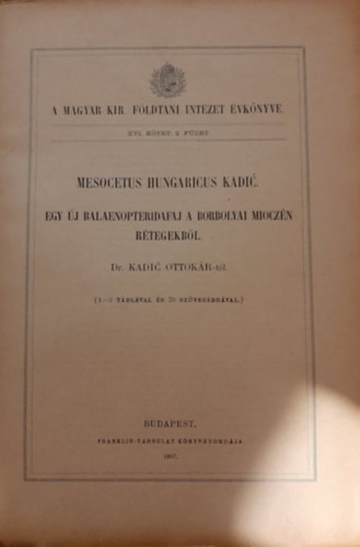 Kadic Ottokr dr. - A Magyar Kirlyi Fldtani Intzet vknyve XVI. ktet 2. fzet - Egy j Balaenopterida faj a borbolyai mioczn rtegekbl