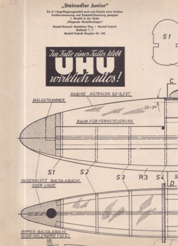 5 db rep�l�g�pmodell tervrajz: Steinadler Junior, Team-Racer, AD-2 Skyraider, Wakefield, Aero A-102