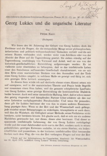 Nagy P�ter - Georg Luk�cs und die ungarische Literatur