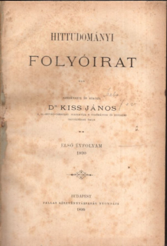 Dr. Kiss Jnos - Hittudomnyi folyirat (els vfolyam 1890)