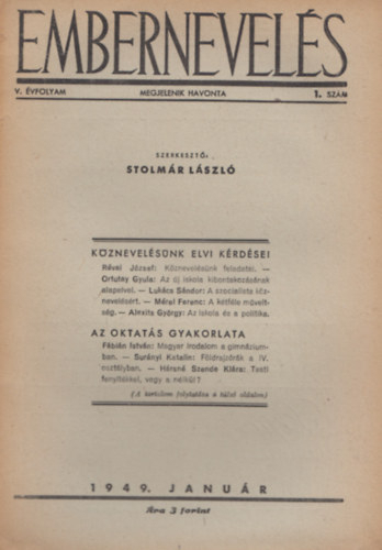 Stolmr Lszl  (szerk.) - Embernevels V. vfolyam 1. szm