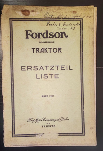 Fordson schutzmarke Traktor erzatzteil liste / alkatr�szlista