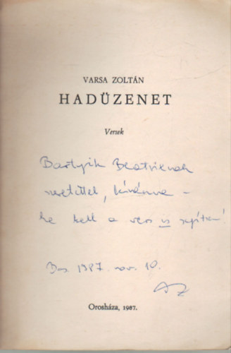 Varsa Zoltán - Hadüzenet- versek