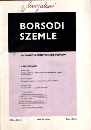 Dr. Csabai Kálmán Kádár László - Borsodi Szemle 1972. III. szám - Tudományos Ismeretterjesztő folyóirat