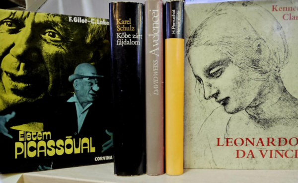 F.-Lake, C., Karel Schulz, David Weiss, Henri Perruchot, Kenneth Clark Gilot - 5db m�v�szeti k�tet, K�NYVMENT� AJ�NLAT: �letem Picass�val+ K�be z�rt f�jdalom+ A velencei+ Renoir �lete+ Leonardo da Vinci