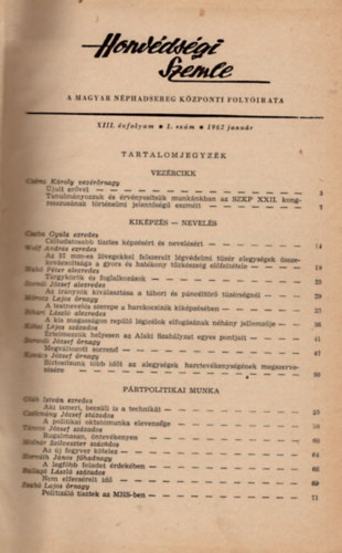 Honvdelmi Minisztrium - Honvdsgi Szemle  XIII. vfolyam 1962 ( 12 szm egybektve )