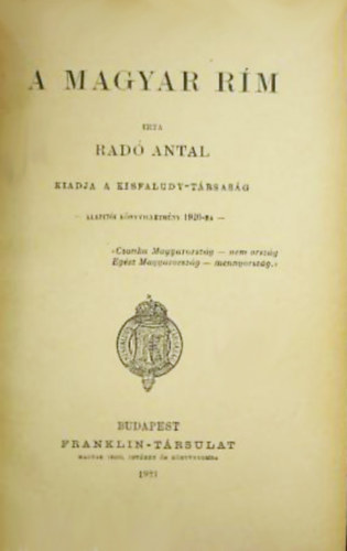 Rad� Antal - A magyar r�m