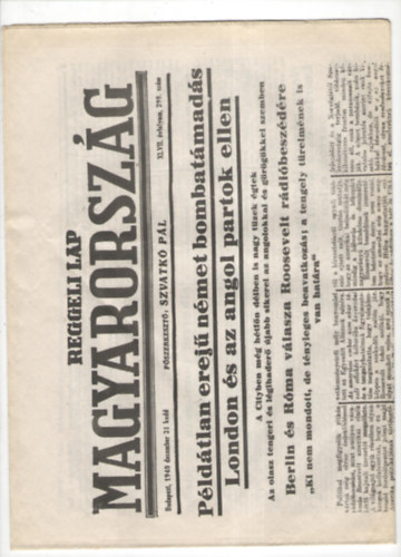 Magyarország - reggeli lap XLVII. évfolyam 298. szám (1940 december 31.)
