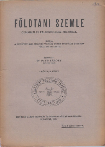 Papp Kroly Dr. - Fldtani szemle 1923/I. ktet, 3. fzet